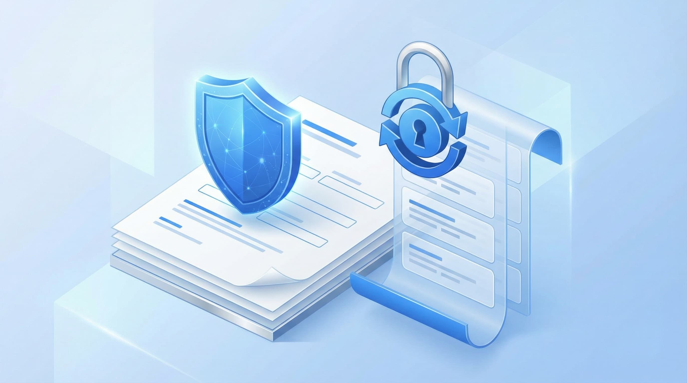 Escudo de protección de datos sobre una lista de direcciones con artículos del RGPD