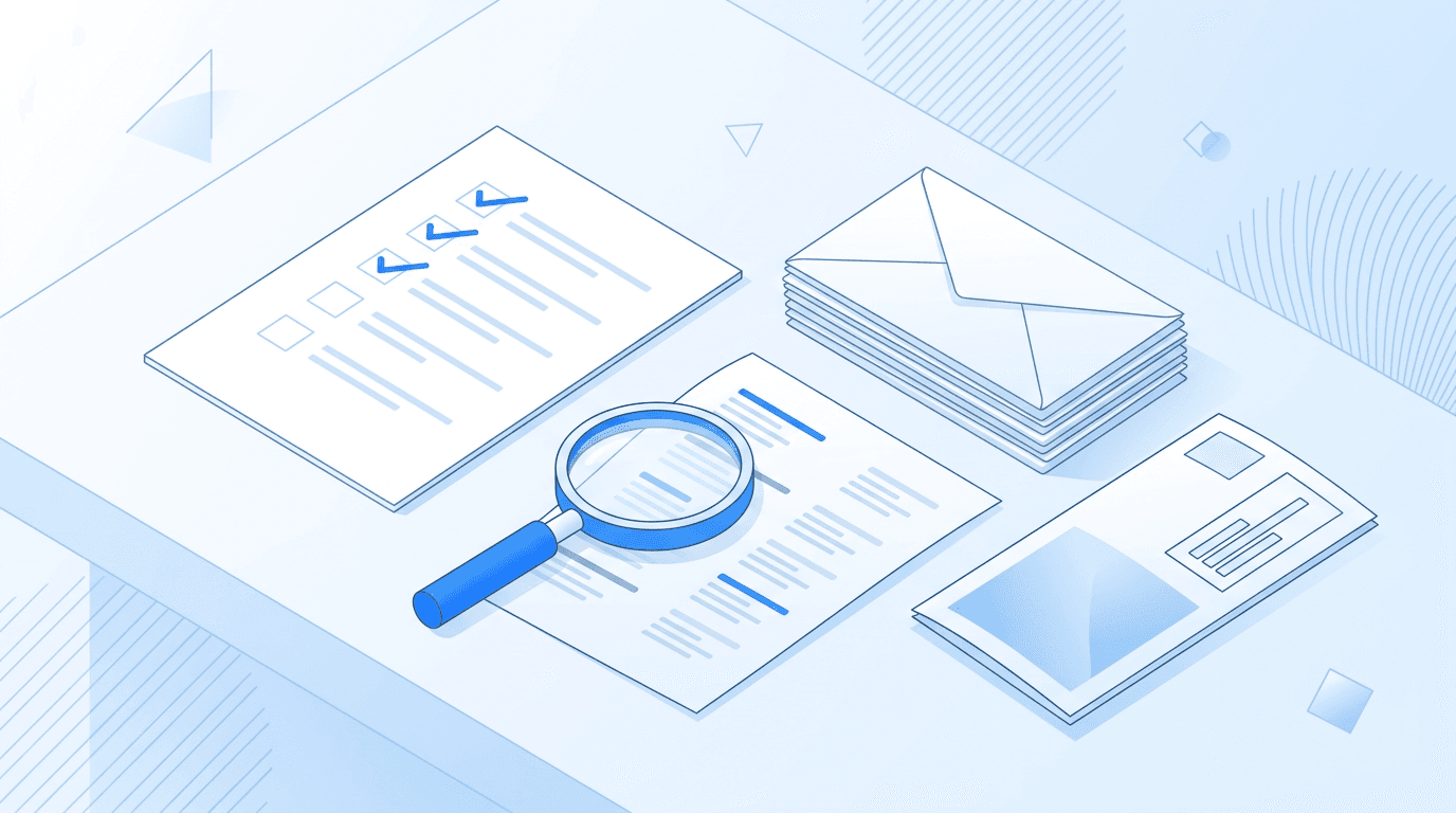 Checklist de preparación de mailing con fichero de direcciones, formato y logística de envío