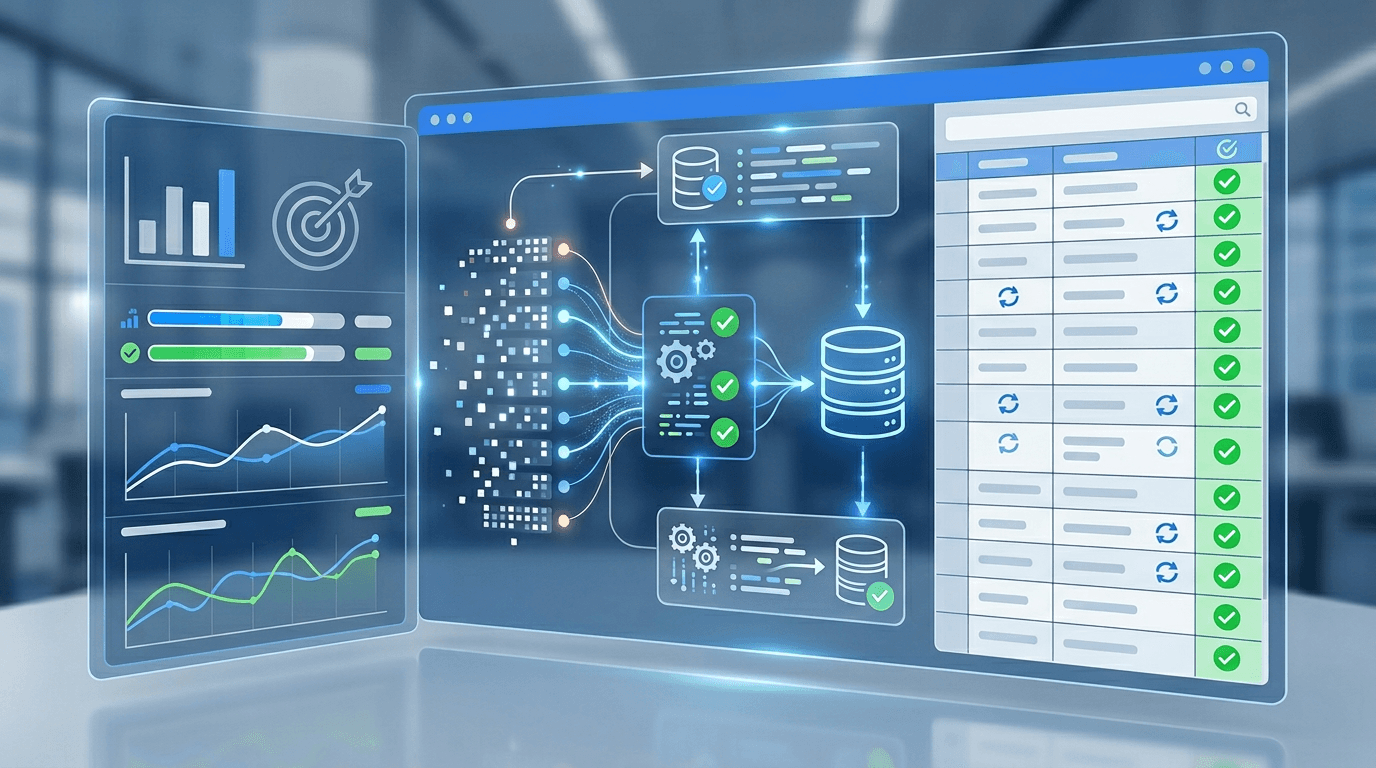 Tableau de bord de maintenance des données de référence avec indicateurs de qualité